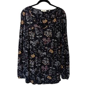 Fat Face United Kingdom Long Sleeved Floral Print on Black Loose Flowy Top (10)